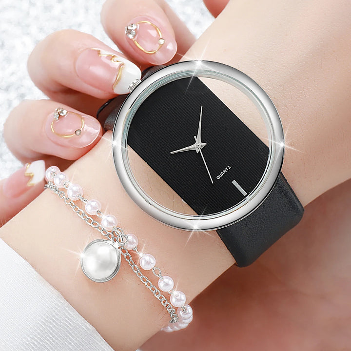 4PCS Simple Leather Band Watch Set