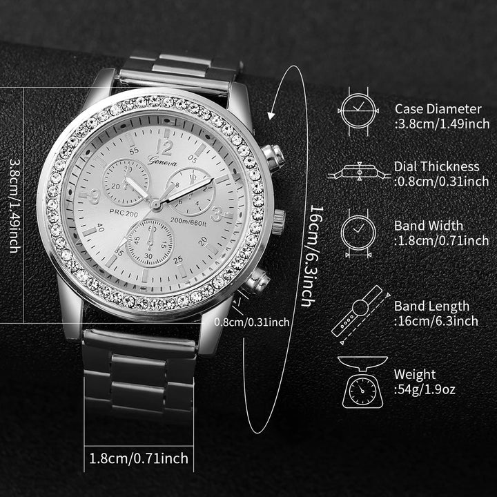 Silver Quartz Watch & Jewelry Set for Women