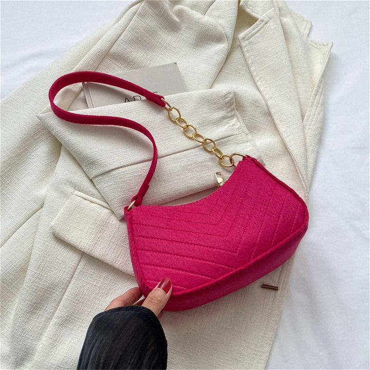 Casual Felt Handbag with Chain