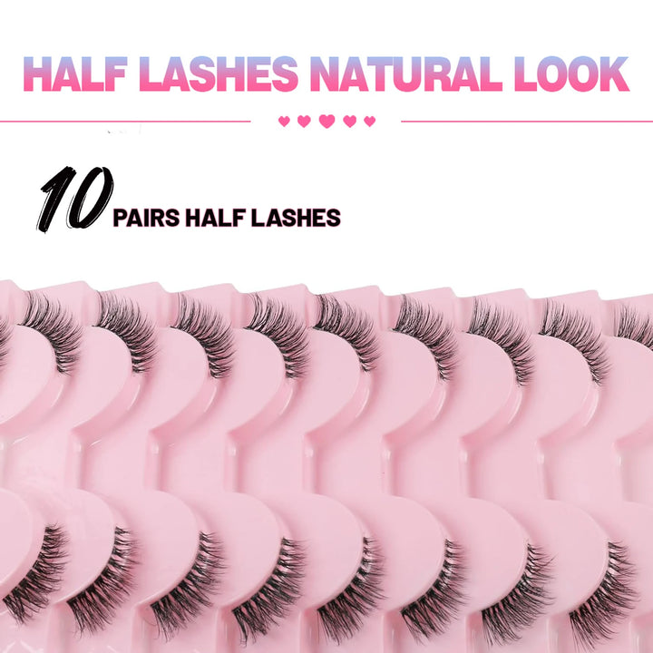 10 Pairs Half Lashes – Natural, Wispy & Cat Eye