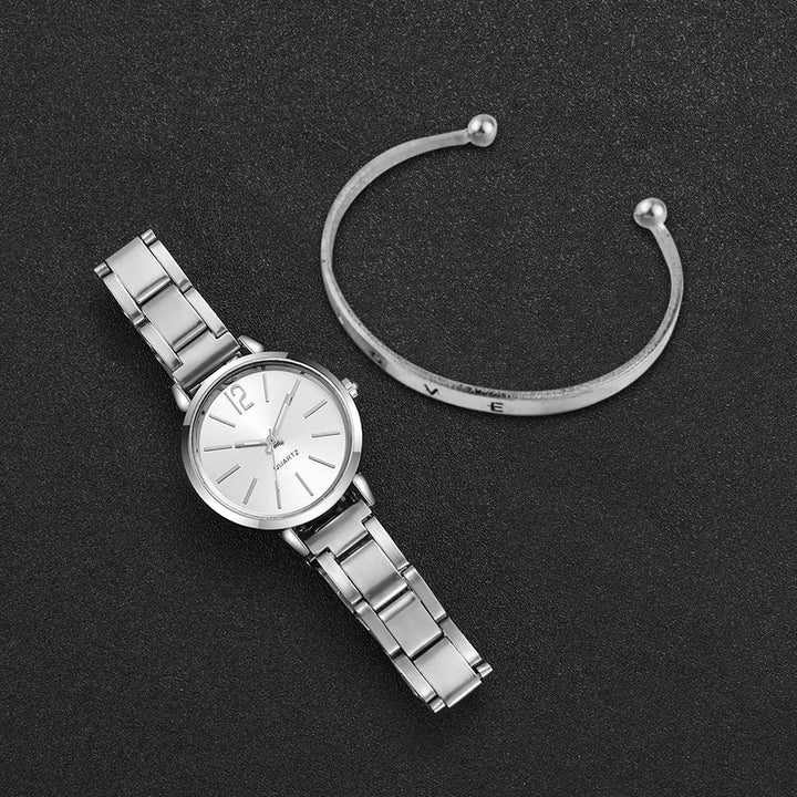 Women's Elegant Quartz Watch & Love Bracelet Set