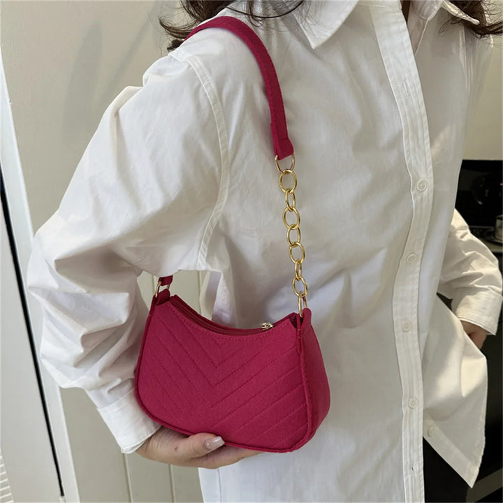 Casual Felt Handbag with Chain