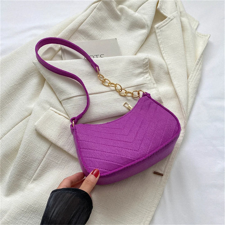 Casual Felt Handbag with Chain