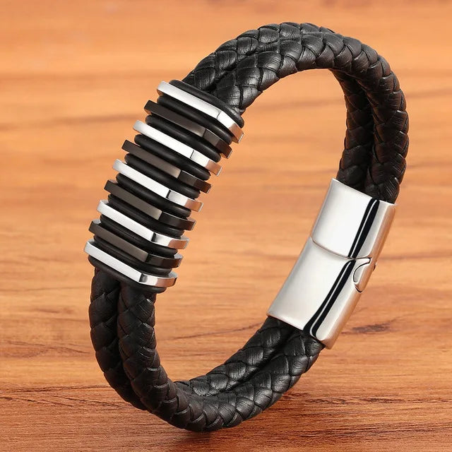 2024 Stainless Steel Leather Bracelet Unisex