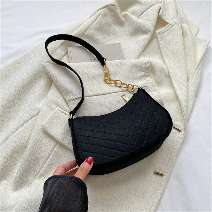 Casual Felt Handbag with Chain