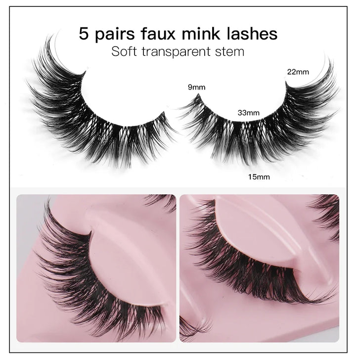 5 Pairs Cat Eye Faux Mink Lashes – Natural & Winged