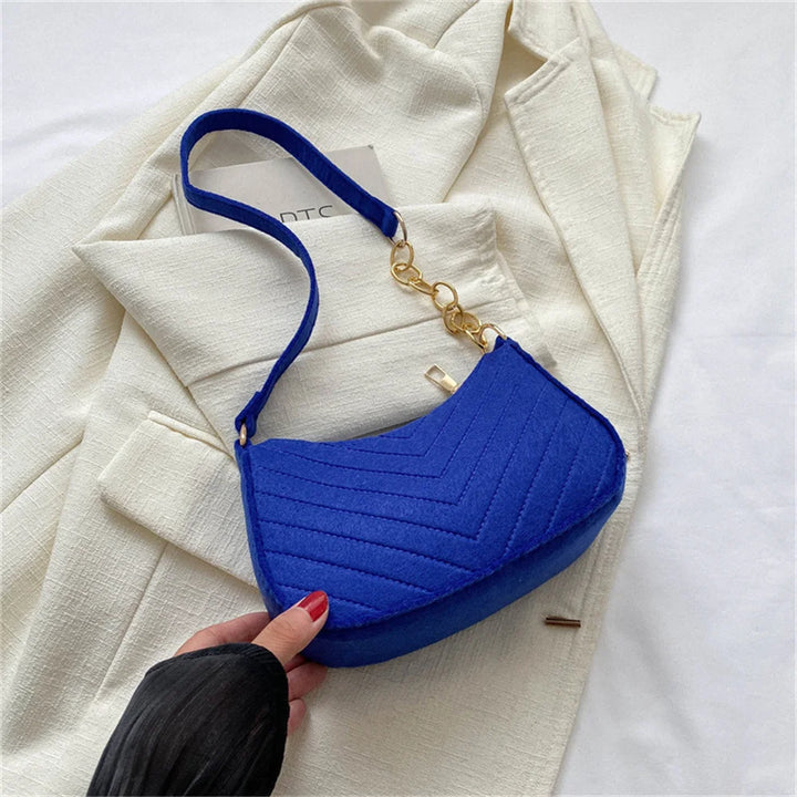 Casual Felt Handbag with Chain