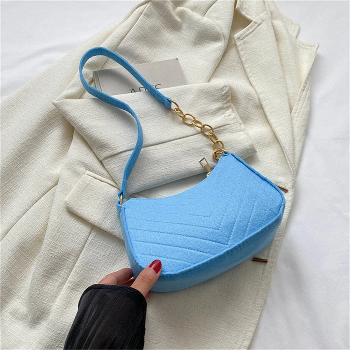 Casual Felt Handbag with Chain