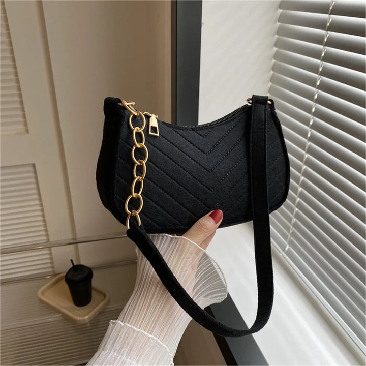 Casual Felt Handbag with Chain