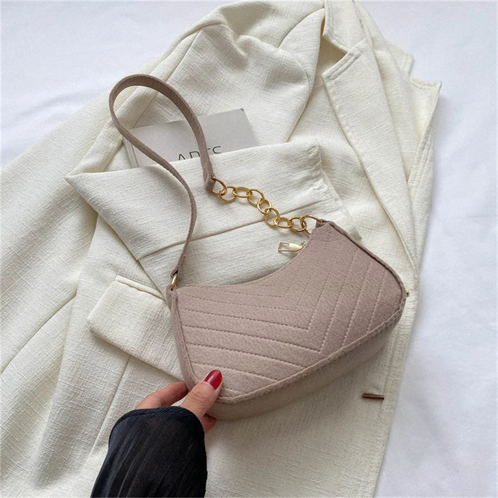 Casual Felt Handbag with Chain