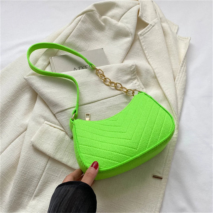 Casual Felt Handbag with Chain